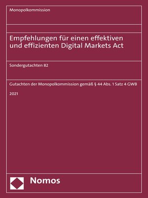 cover image of Empfehlungen für einen effektiven und effizienten Digital Markets Act